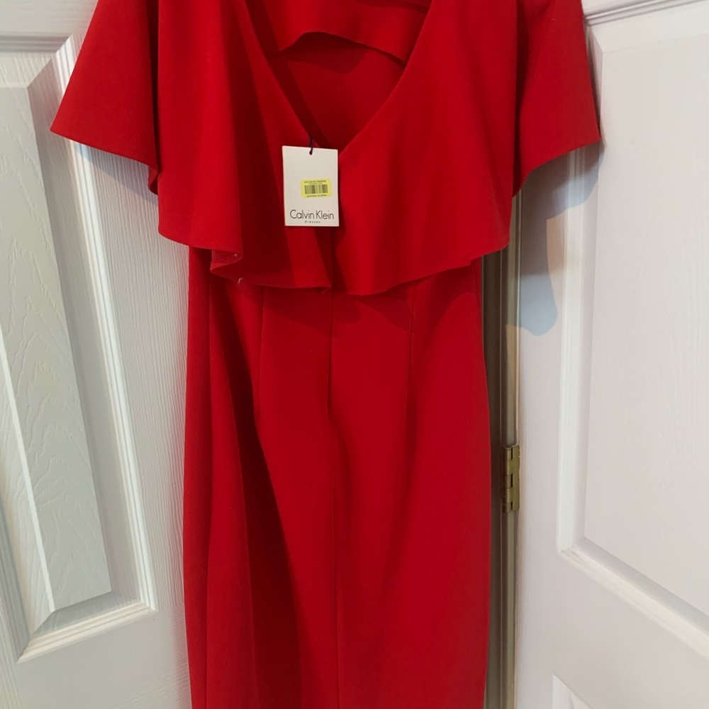 Calvin Klein RED Flutter Sleeve Sheath Dress - Picture 6 of 9